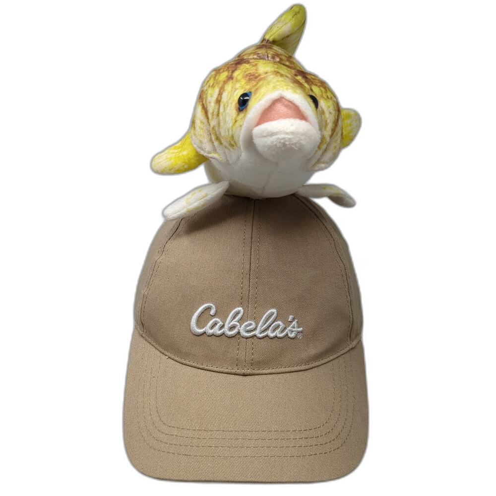 Cabela's Baseball Cap Beige Walleye Plush Fish Hat Cotton Adjustable Novelty